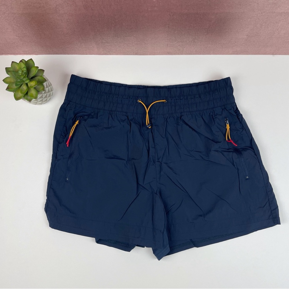 Navy Women's Shorts with Yellow Accents